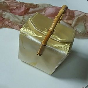 Asian inspired satin and bamboo takeout clutch